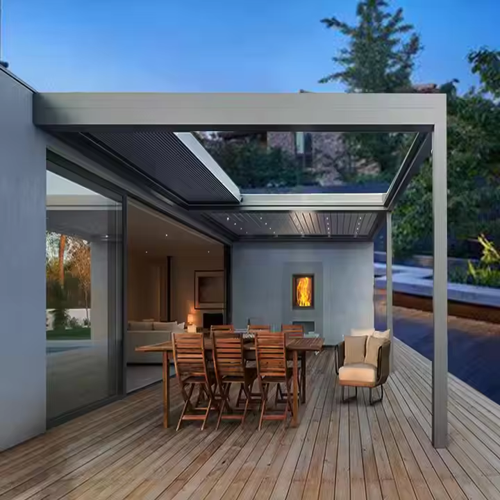 Retractable Outdoor Aluminum Pergola with Adjustable Louvers Heavy-duty Type for Snowfall