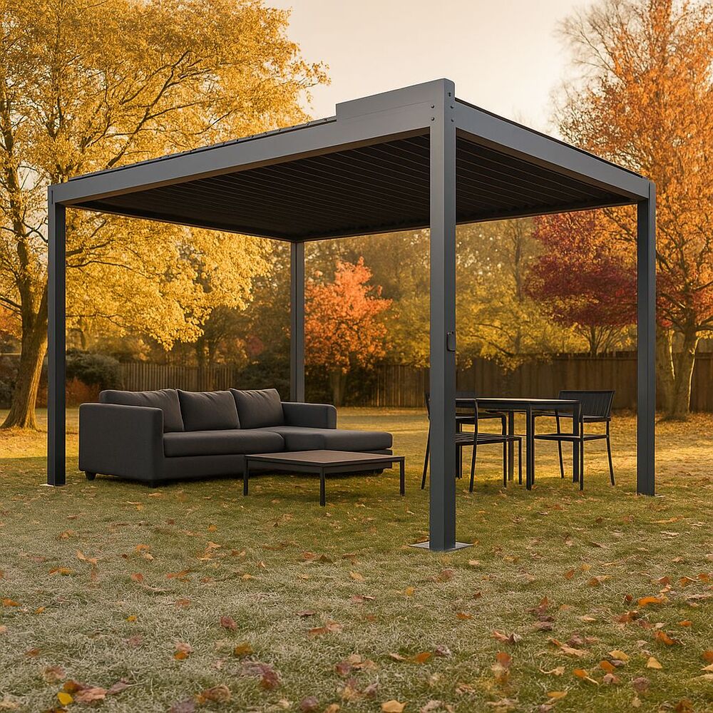 Outdoor Manual 3*3 Light Flip Roof Fast Shipping Easy Install Garden Bioclimatic Aluminum Waterproof Louvered Pergola
