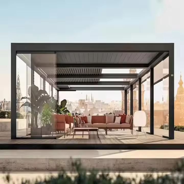 Outdoor Freestanding Retractable Pergola with Adjustable Louvers and Waterproof Sun Shade Canopy
