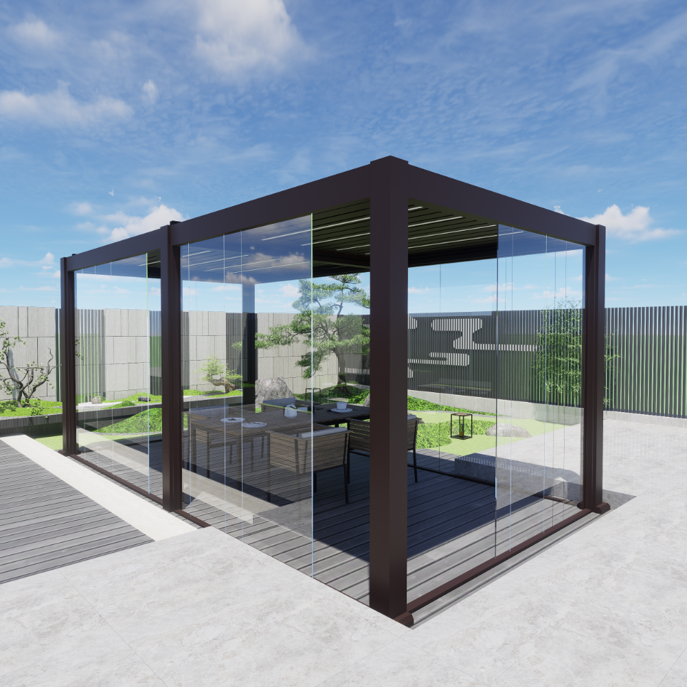 Heavy-duty Waterproof Windproof Aluminum Louver Roof Shutter Pergola Weather Sensor Powered Pergola Gazebo Pavilion