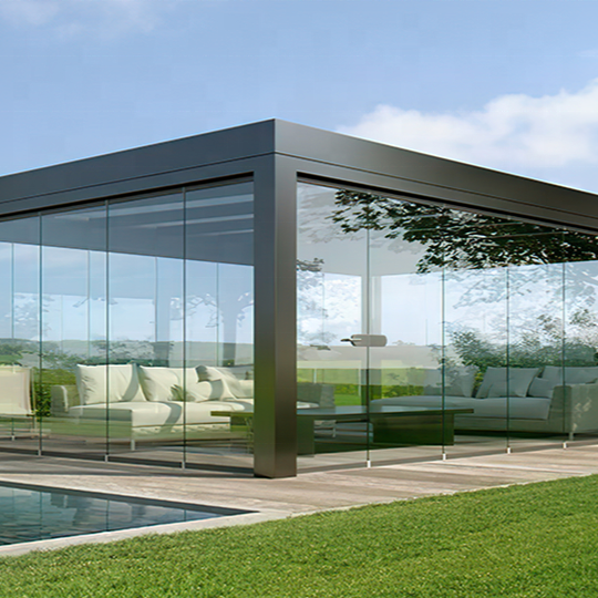 Bioclimatic Pergola Frameless Glass Doors with Aluminum sliding rails