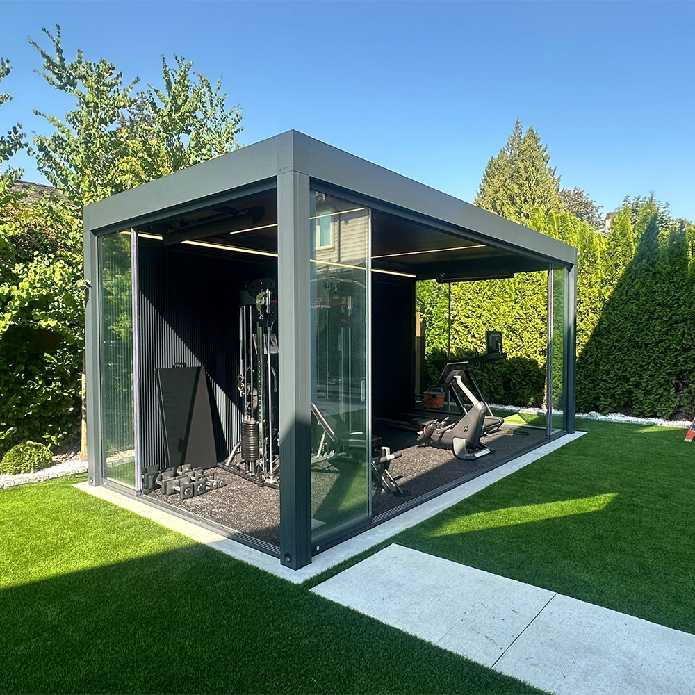 Aluminum Pergola Remote Control for Backyards Customized Sunshade Frameless Sliding Glass-Door Gardening Nature Outdoor