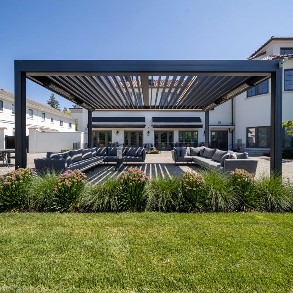 Heavy-duty Waterproof Windproof Aluminum Louver Roof Shutter Pergola Weather Sensor Powered Pergola Gazebo Pavilion