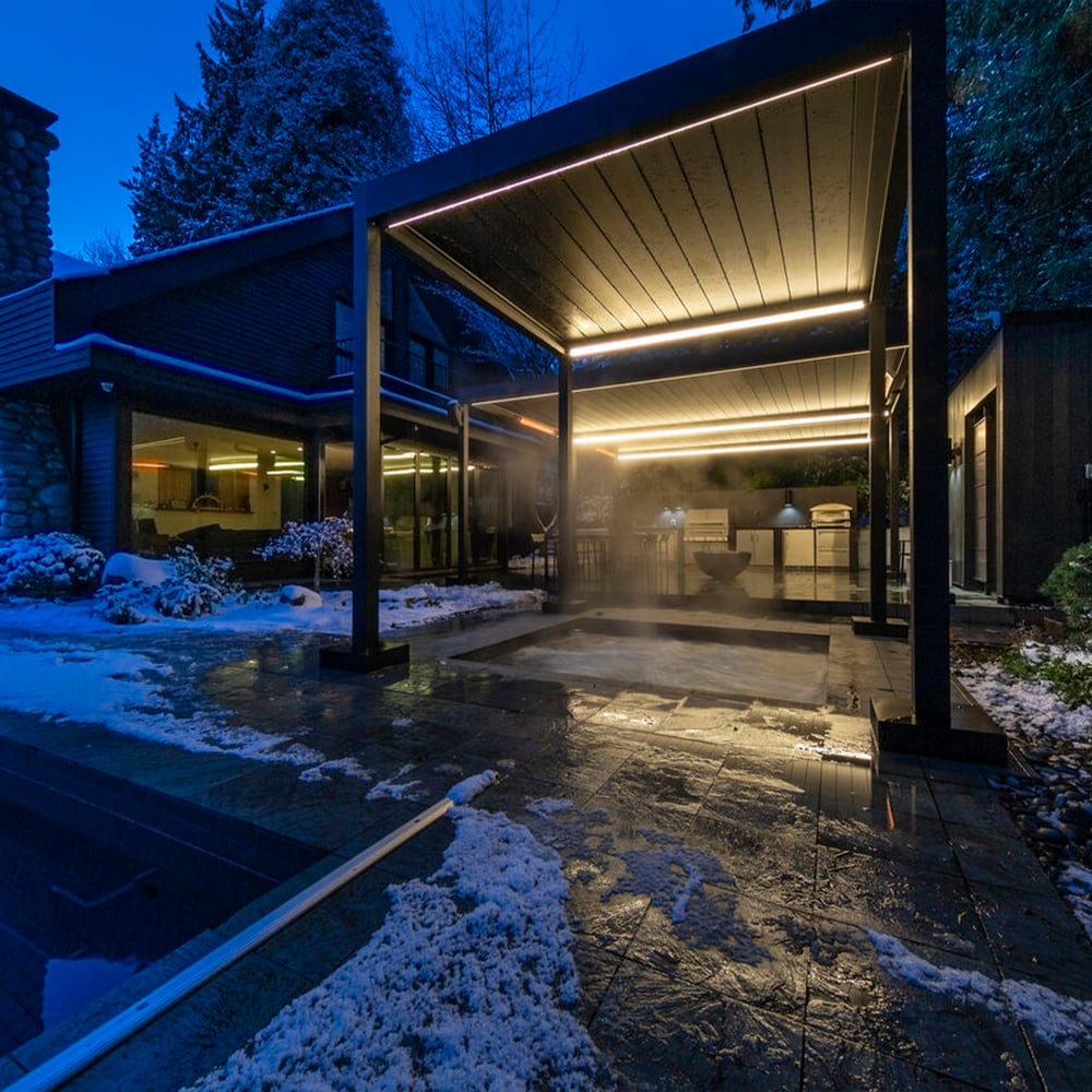 Heavy-duty Waterproof Windproof Aluminum Louver Roof Shutter Pergola Weather Sensor Powered Pergola Gazebo Pavilion
