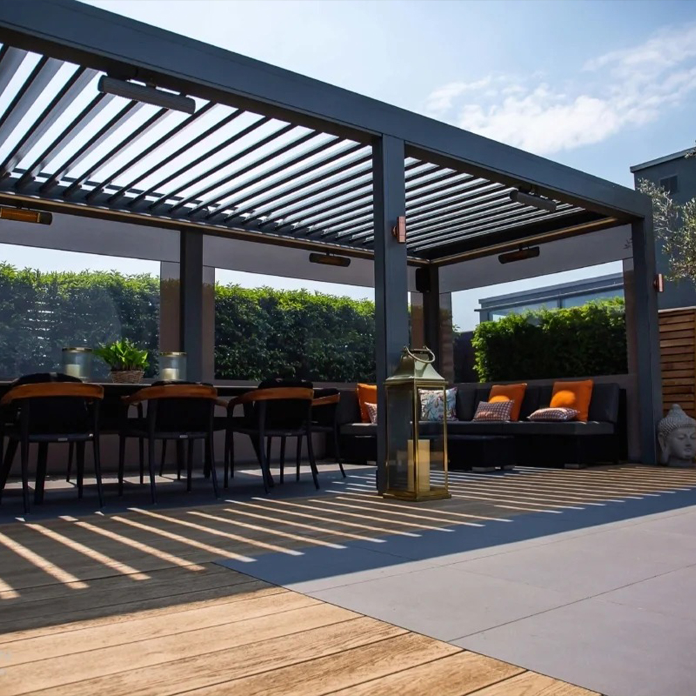 Bioclimatic Pergola Adjustable Louvers Automatic Remote Control Easy-to-Assemble Garden Gazebo Balcony Pavilion with LED Light