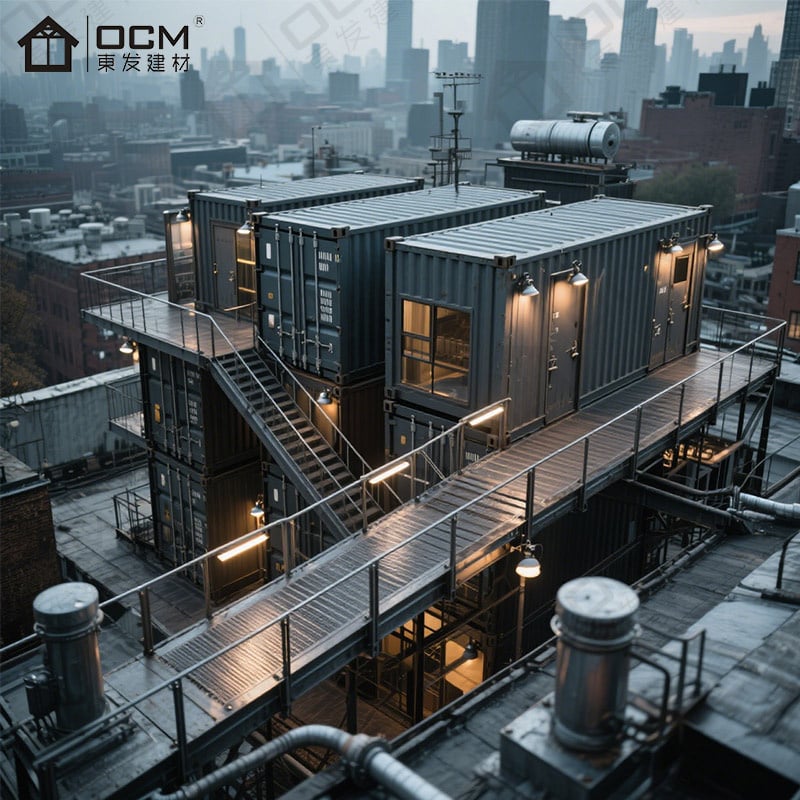OCM منزل جاهز بطول 20 قدمًا مصنوع من حاويات الشحن، سكن عمال مؤقت أو مأوى طارئ، سكن متين لمواقع البناء