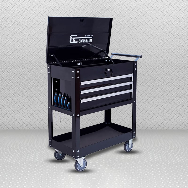 GL304 3-drawers Black Metal Tool Cart