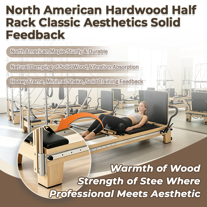 Full-track Maple Pilates Reformer with Half Tower details