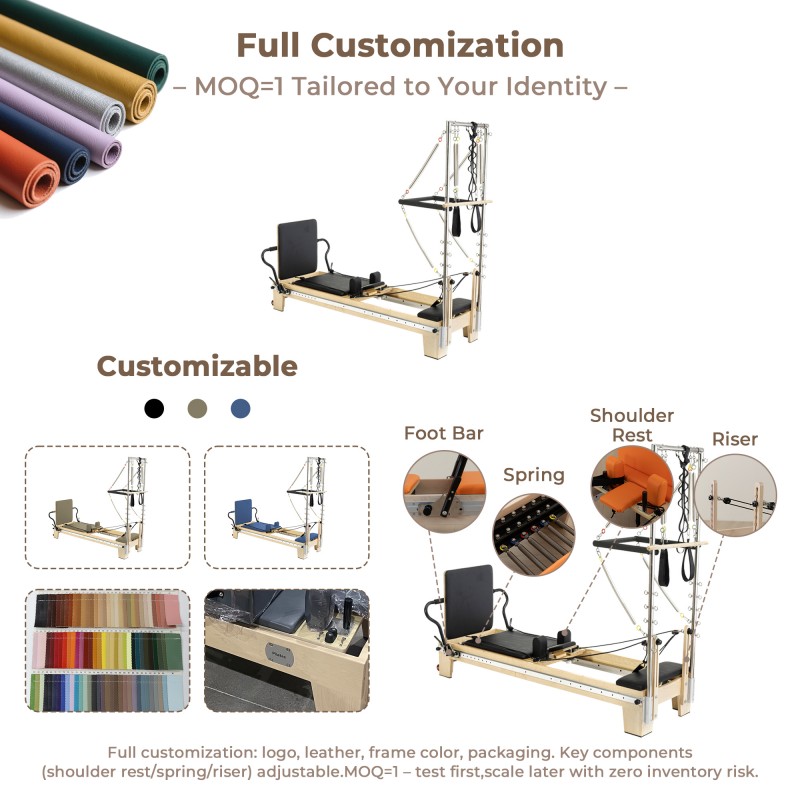 Full-track Maple Pilates Reformer with Half Tower supplier