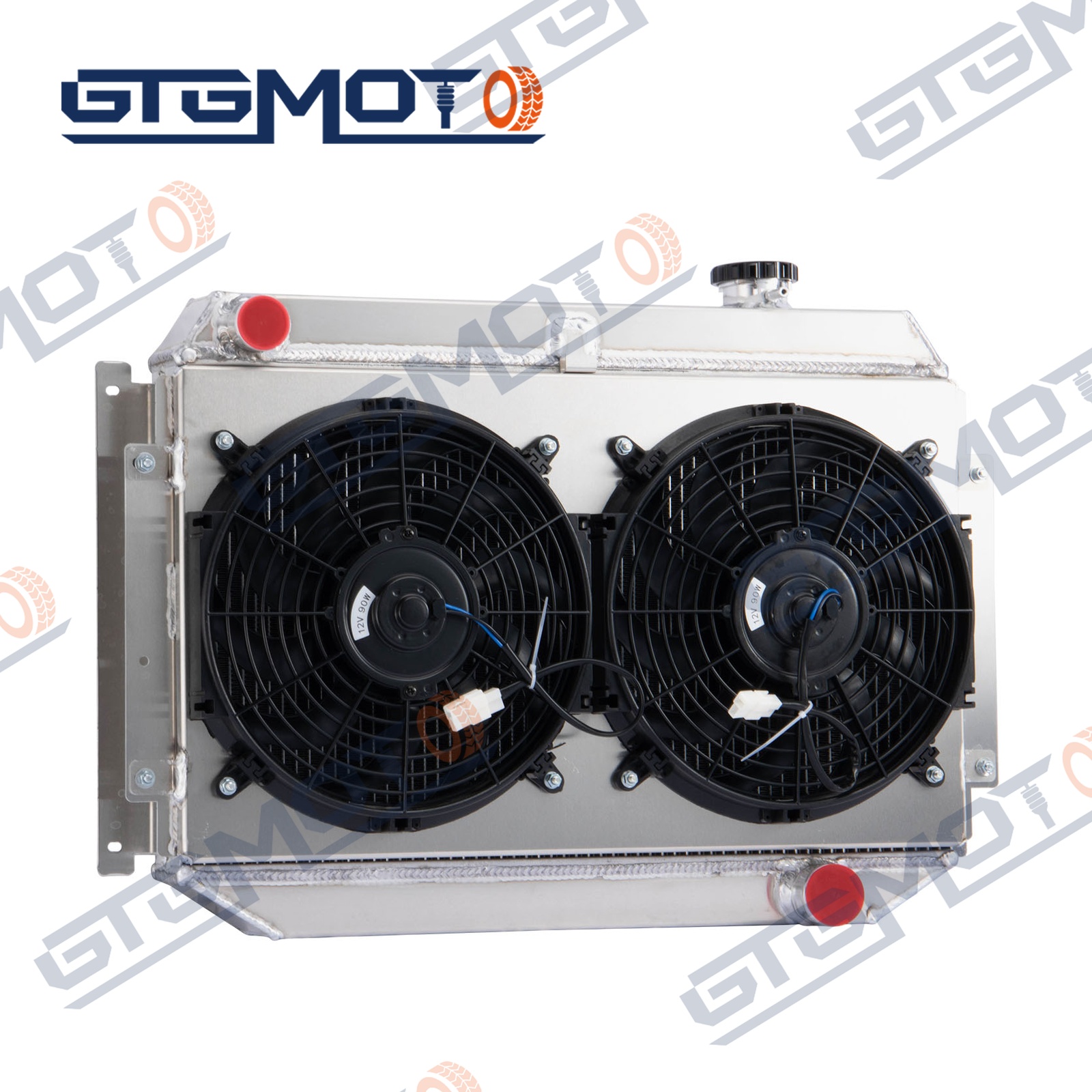 GTGMOTO Kuasa Tinggi 2 Baris Radiator Aluminium dengan Kipas Saling & Relay untuk Holden WB Statesman V6 Chevy Petrol AT MT