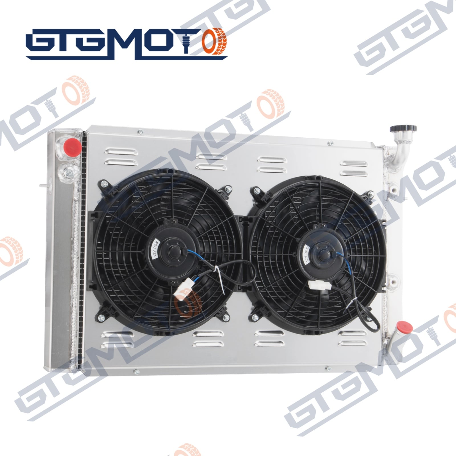 GTGMOTO 2 Baris Radiator Aluminium dengan Kipas Saling & Relay untuk Nissan Navara D40 Pathfinder R51 YD25 2005-2012