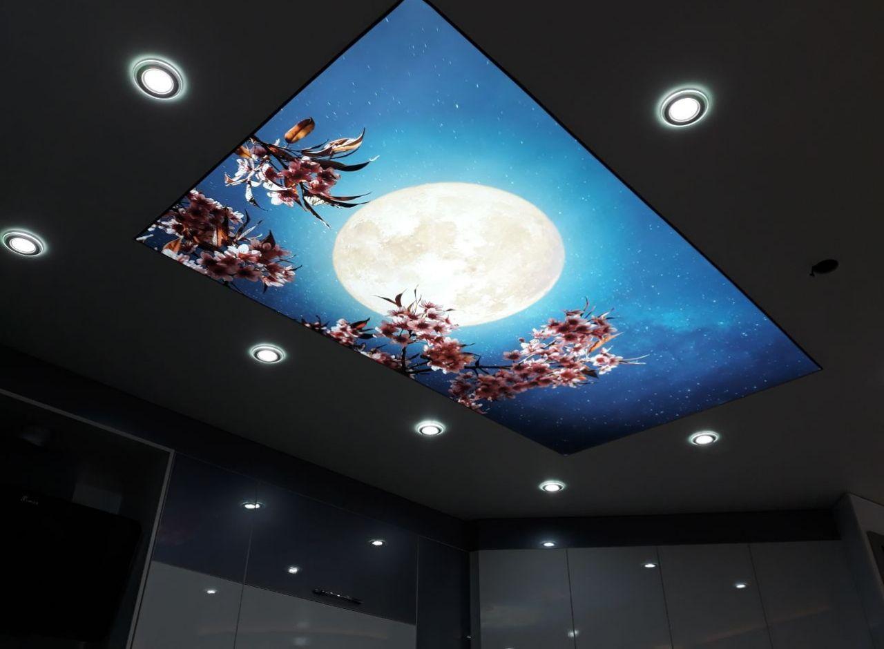Film de plafond tendu translucide en PVC imprimé en 3D sur mesure pour la décoration intérieure moderne et la conception d’éclairage ambiant