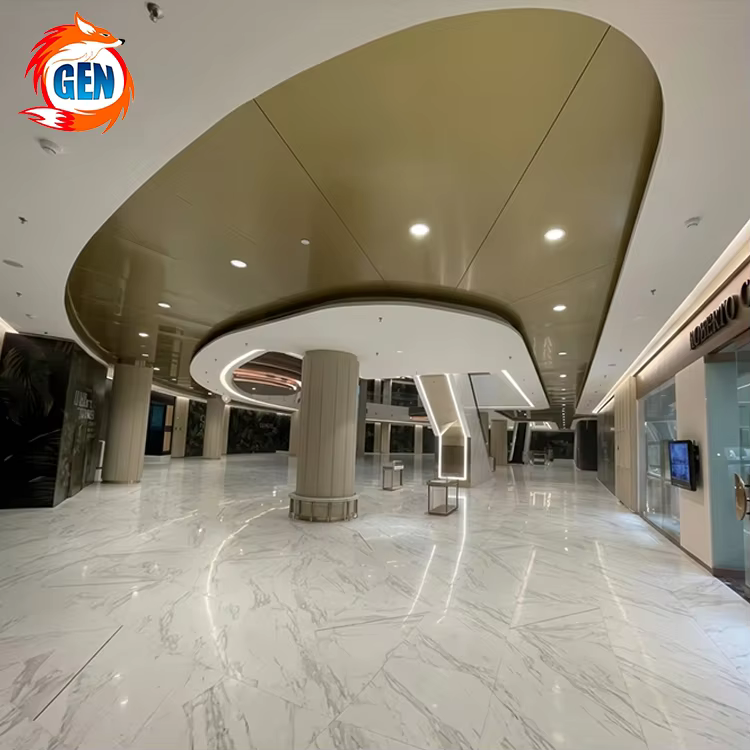 wholesale fireproof ceiling decoration pvc film decoration project popular gold metal stretch ceiling for shopping mall-0
