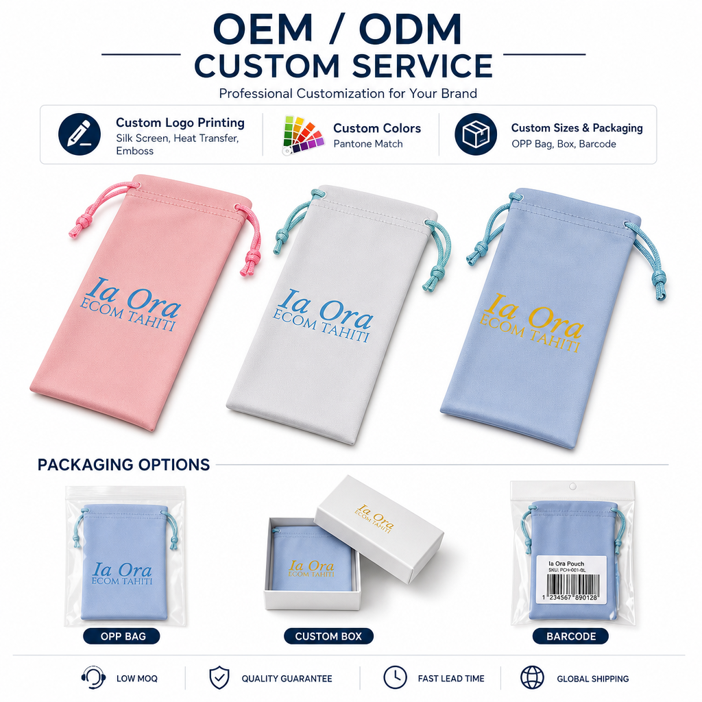 Microfiber Drawstring Eyeglass Pouch with Logo， 9x18cm