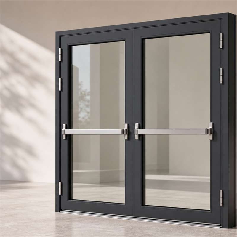 Aluminum Casement Hinged KFC Door with Push Bar Easy Operation for High Frequency Use in Public Buildings