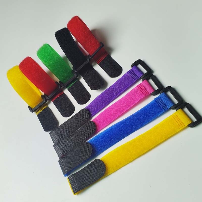 Custom Logo Hook and Loop Straps with Plastic/Metal Buckle Reusable Self-lock Cinch Strap with Laser Coating
