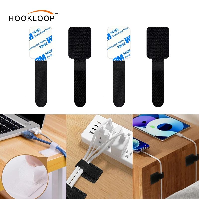 Hook and Loop Cable Ties Straps Under Desk Cable Management Adhesive Cable Clips Sticky-Back Cord Organizer for Desk Household  Office Organization