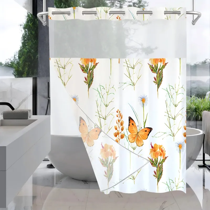 Luxuriöser Vinyl Polyester Waffelstoff maßgeschneiderte Größe modernes Design Duschvorhang ohne Haken wasserdicht für Zuhause Hotel