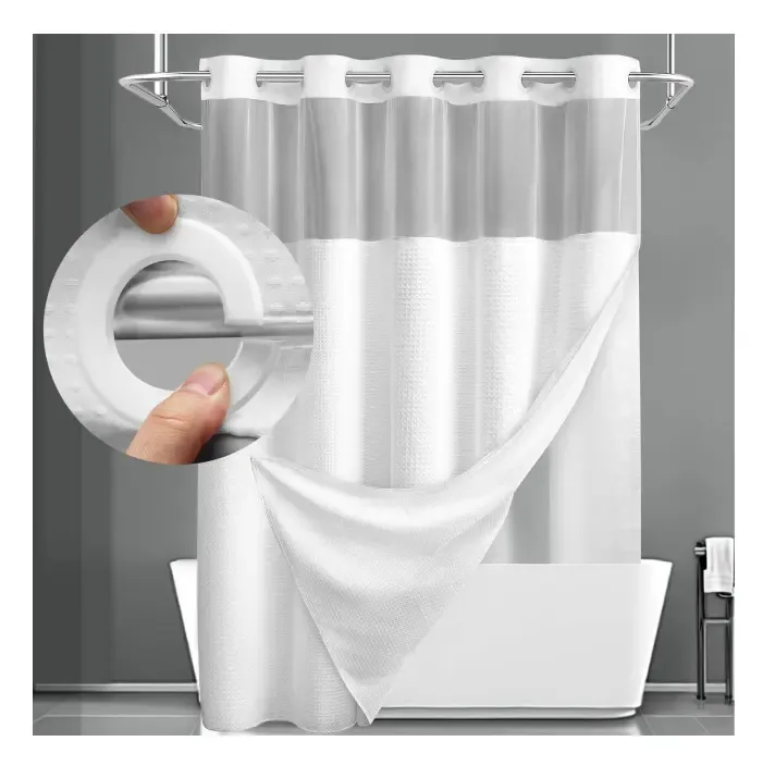 Luxuriöser weicher Stoff Polyester Satin einfarbiger weißer Duschvorhang ohne Haken für Hotels