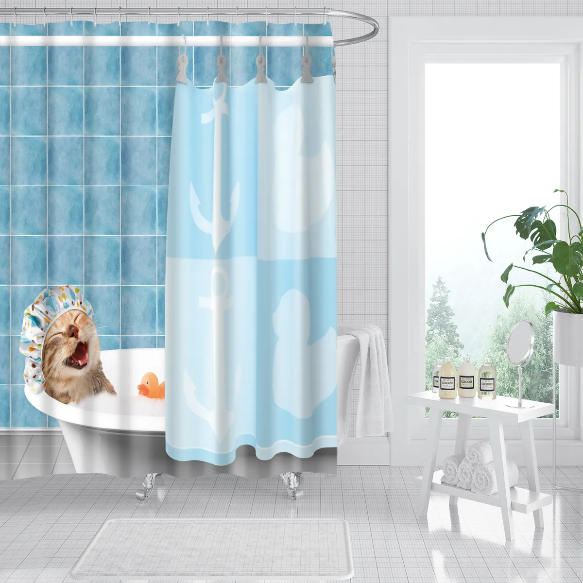 Moderner PEVA Duschvorhang 180*180CM wasserdichter Vorhang für Badezimmer Badvorhang