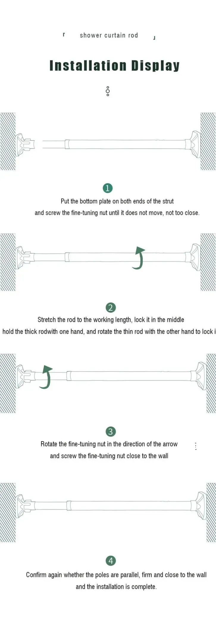 Retractable shower curtain rod details