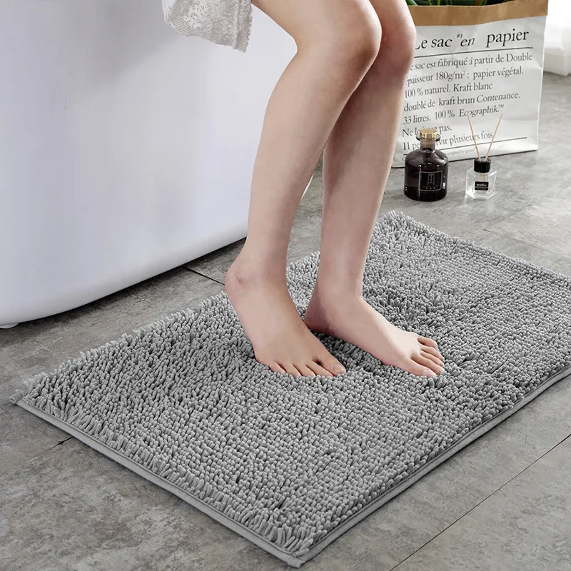 Chenille Mikrofaser Badezimmer Teppich Grau Badematten