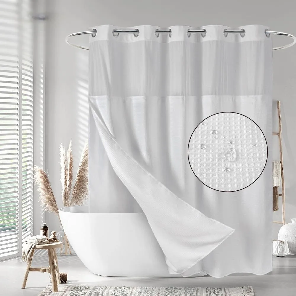 Luxuriöser weicher Stoff Polyester Satin einfarbiger weißer Duschvorhang ohne Haken für Hotels