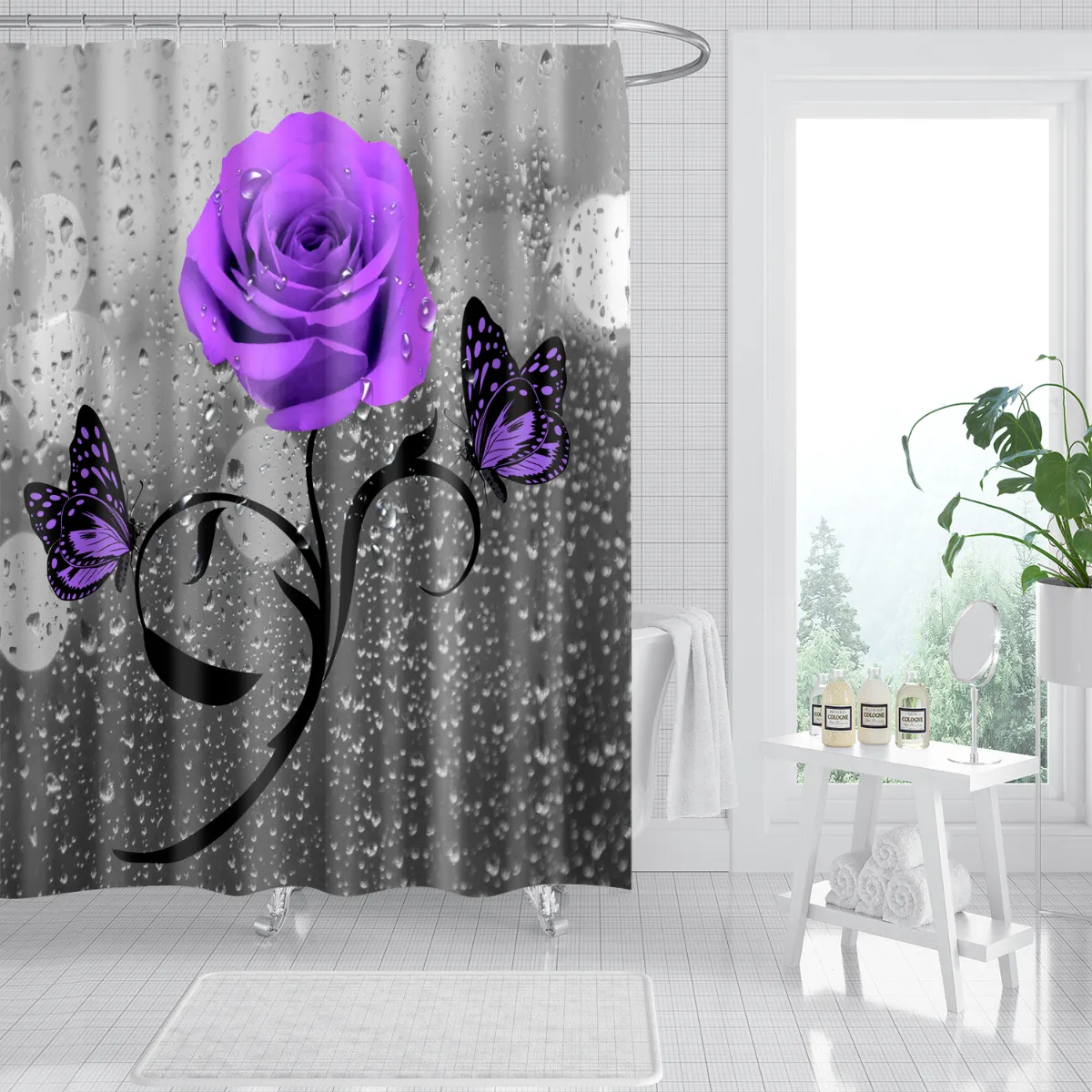 Moderner maßgeschneiderter Design Digitaldruck schimmelresistenter wasserdichter Badezimmer PEVA Duschvorhang