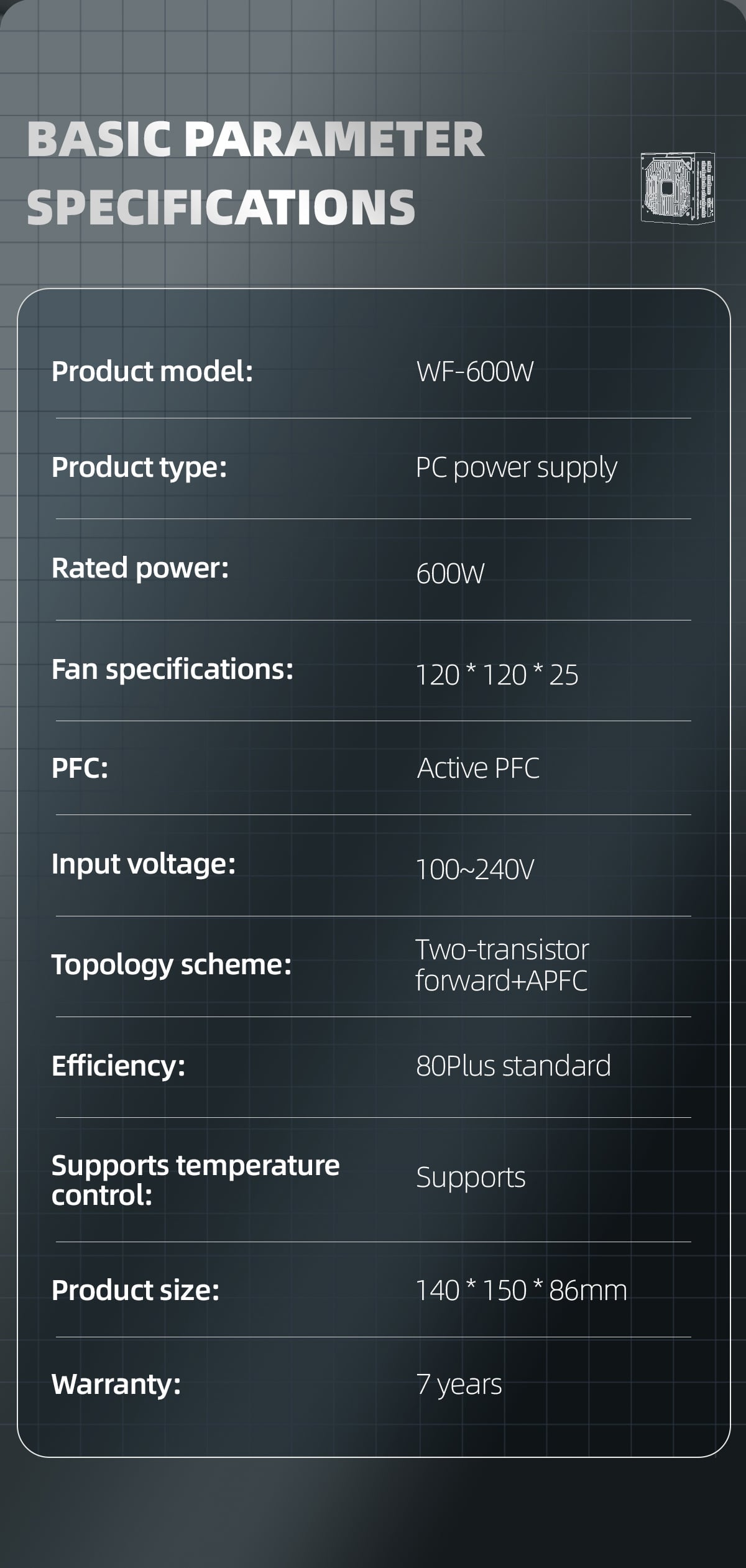 7-80Plus White WF-600W Full modular PC power supply Units Desktop power supply for Chassis.jpg