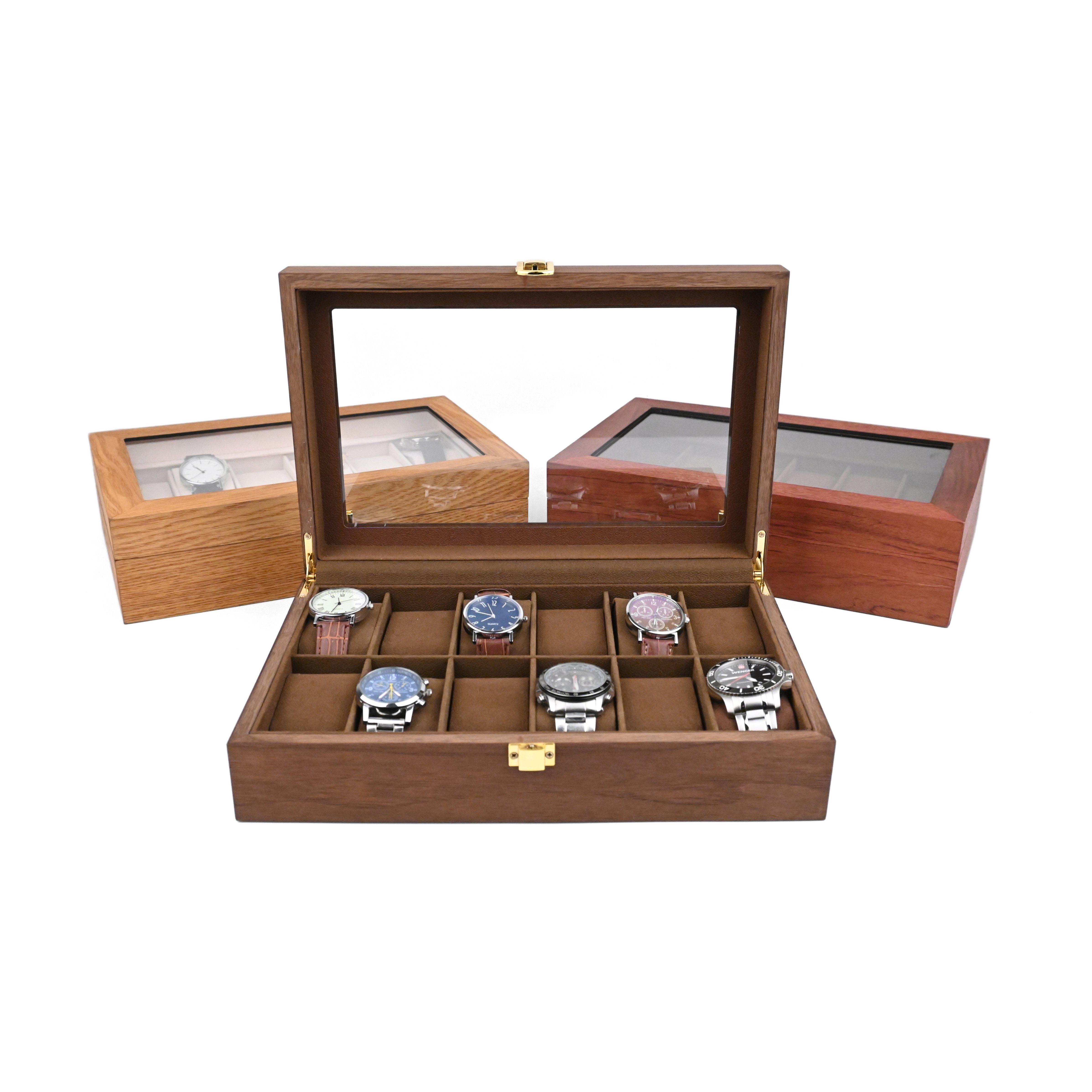 Retro 12-delige horlogebox, notenhoutfineer horlogebox, opbergdoos, hoogwaardige houten verpakking voor horloges