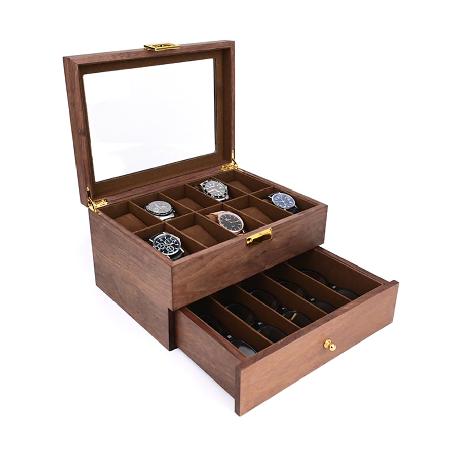 Haushalts-Juwelenbox mit großer Kapazität im Schubladendesign mit zwei Ebenen, Display-Box für Uhren und Brillen