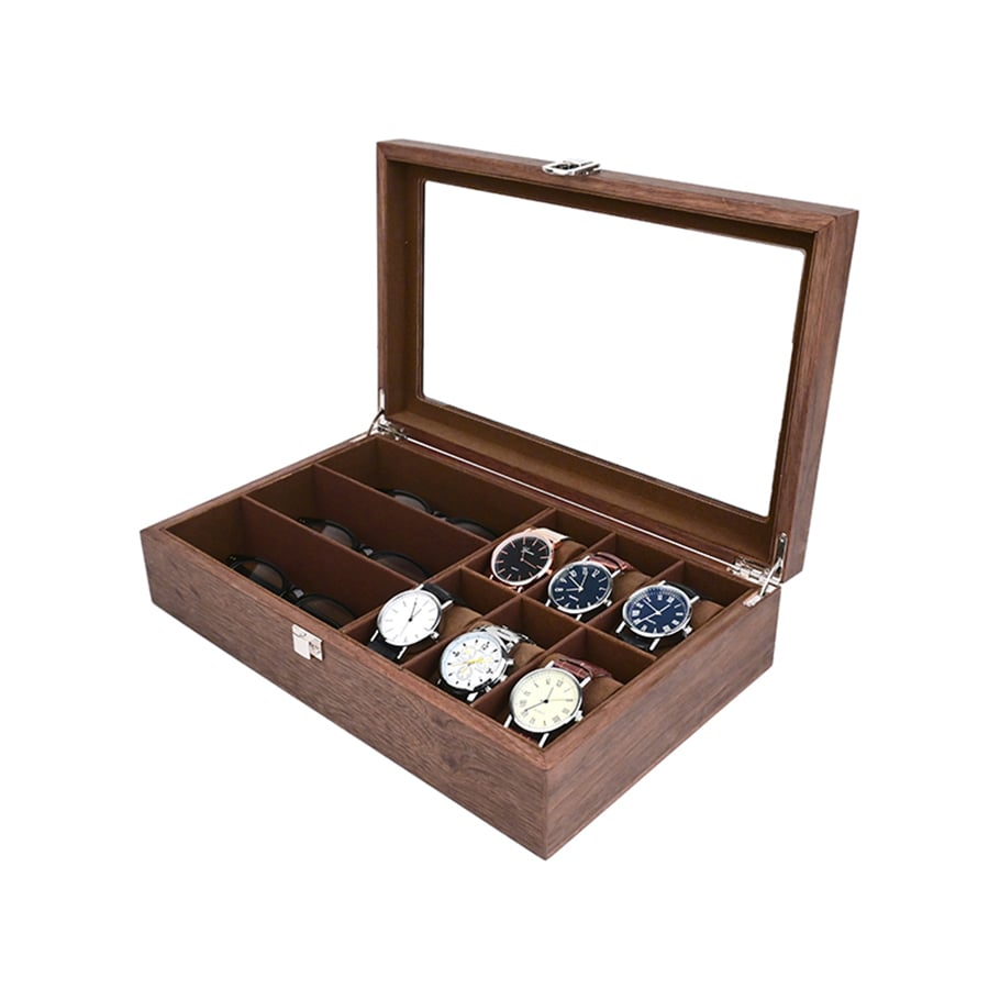 6+3 High-End Holz-Klapputuhr- und Sonnenbrillenaufbewahrungsbox