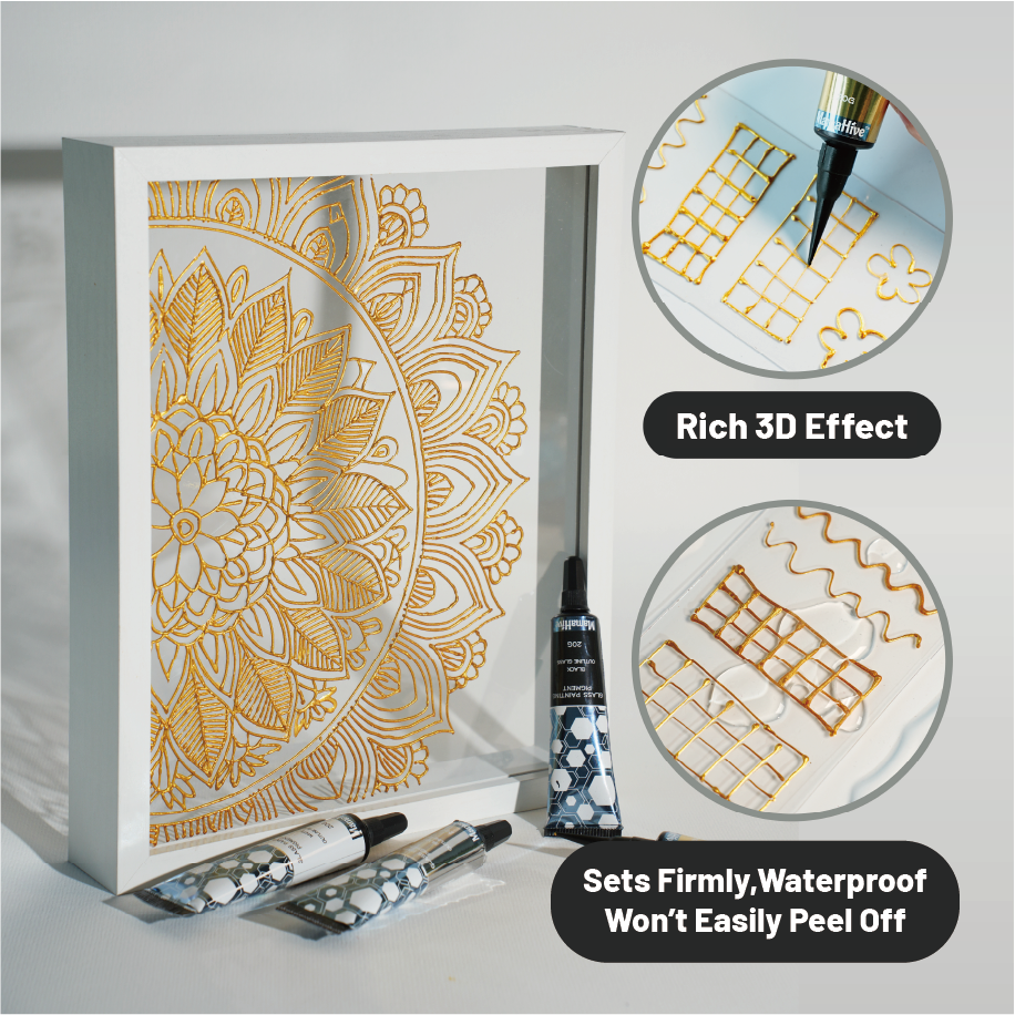 Poezie 3D Glass Outliner Relief Paint, 20g Air-Dry Dimensional Paint with 0.6mm Precision Nozzle