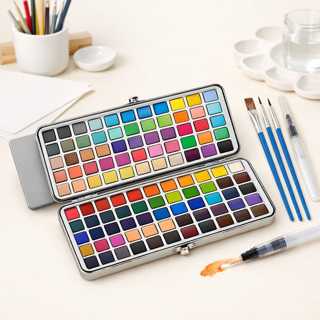 Poezie Premium Shimmering Watercolor Palette – 100 Metallic Colors Mica-Infused Paint Set 