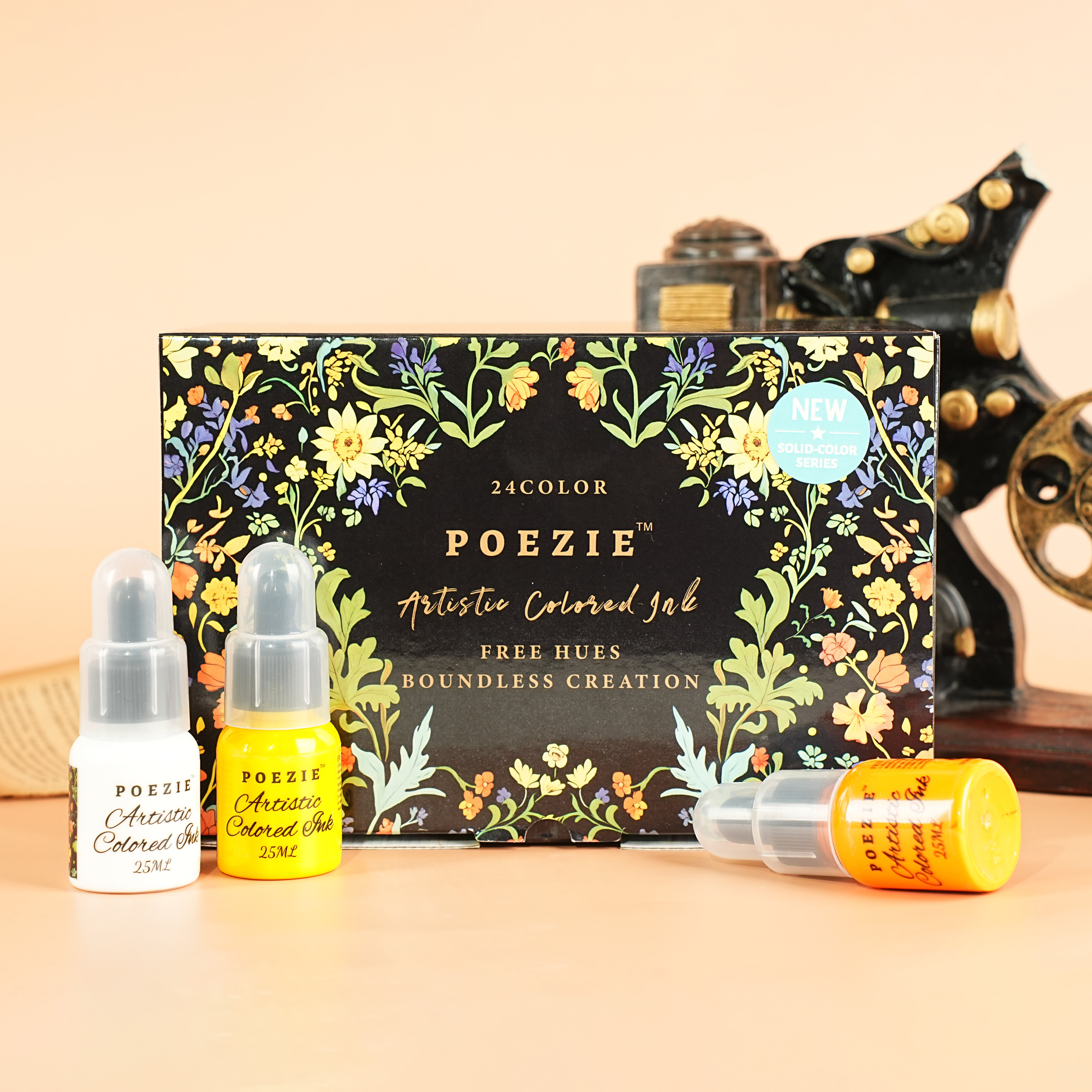 Poezie Waterproof Acrylic Ink Set – 24 Vibrant Artist-Grade Colors with Dropper Design