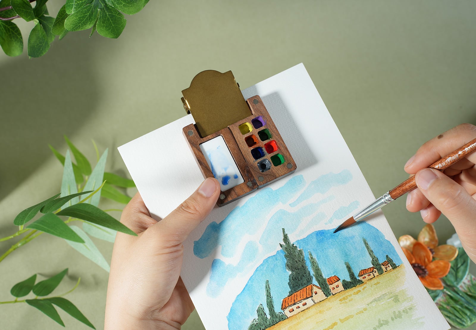 Open Poezie Wooden Travel Palette Displaying 15 Independent Micro Pigment Blocks