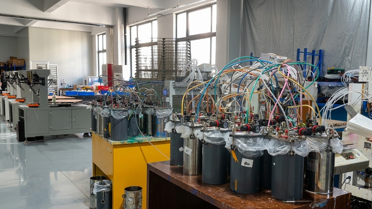 Automated factory conveyor line mass producing watercolor paint sets