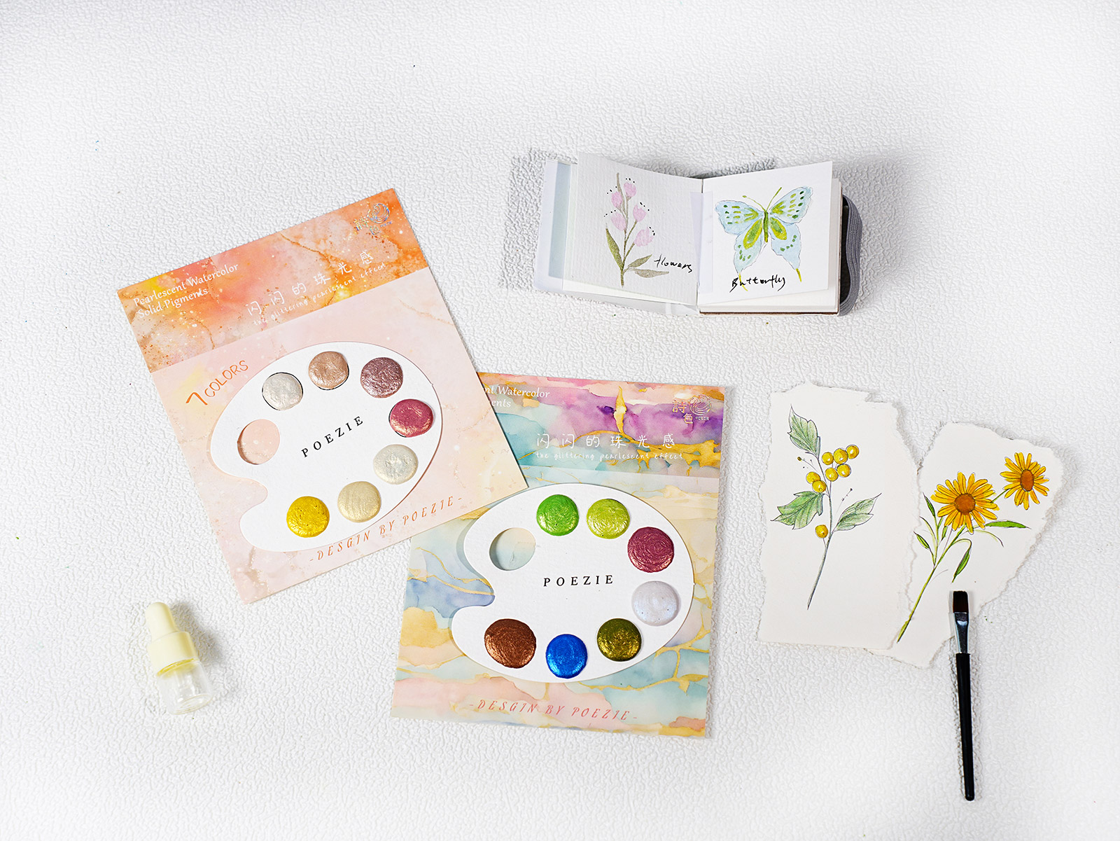 Poezie Mini Color Palette – Ultra-Portable Professional Pearlescent and Cute Solid Artist Watercolor Paints