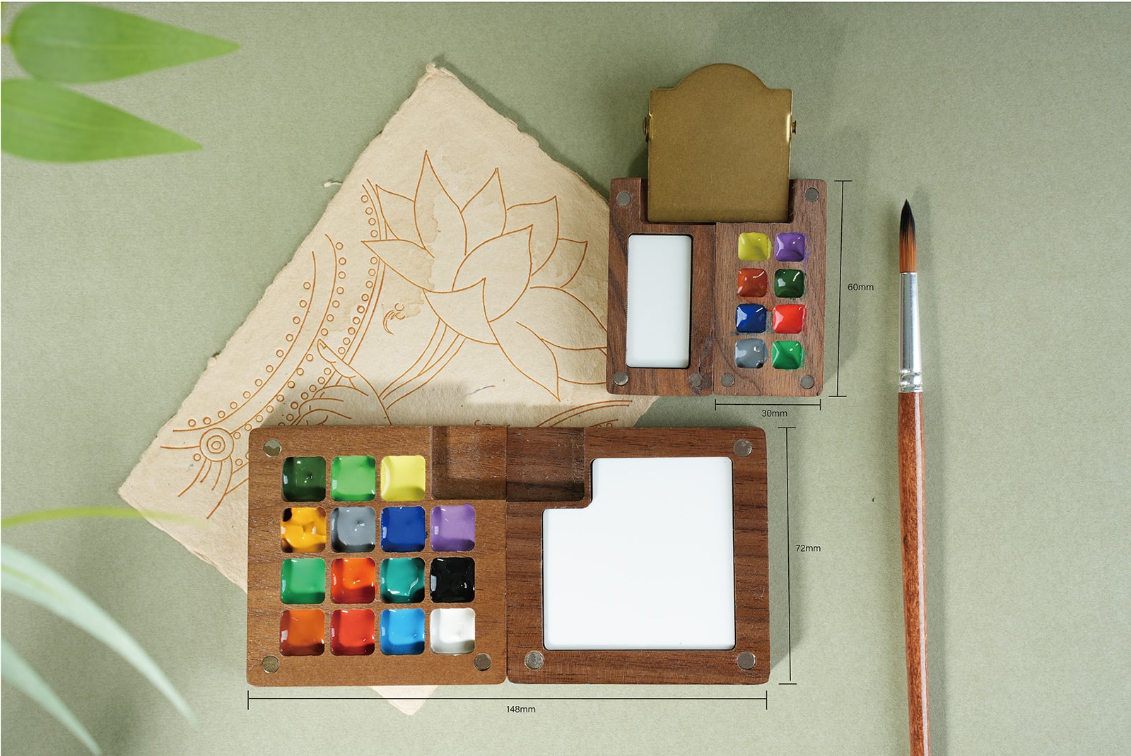 Blending Watercolor Smudged Wash Gradients over the Wooden Case Integrated Mixing Track