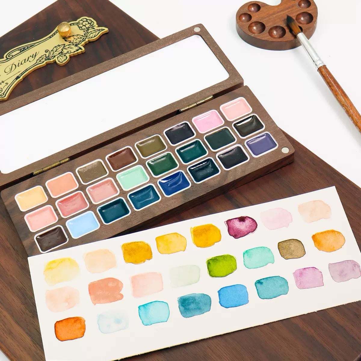Poezie 24-Color Premium Watercolor in Walnut Wooden Box – Luxury Artist Gift Set