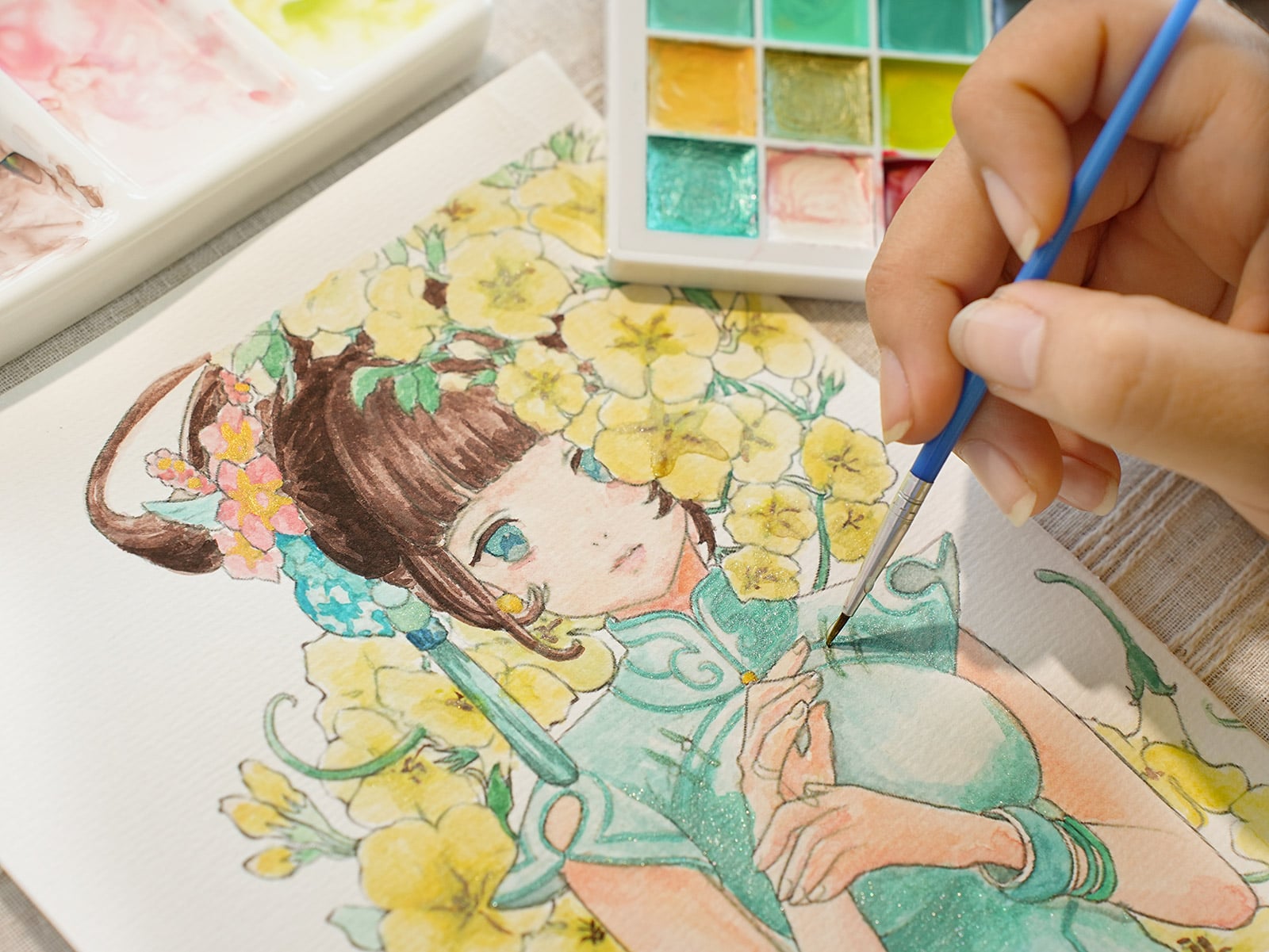 Poezie New Chinese Style Girl Watercolor Set – Traditional Pigment Palette