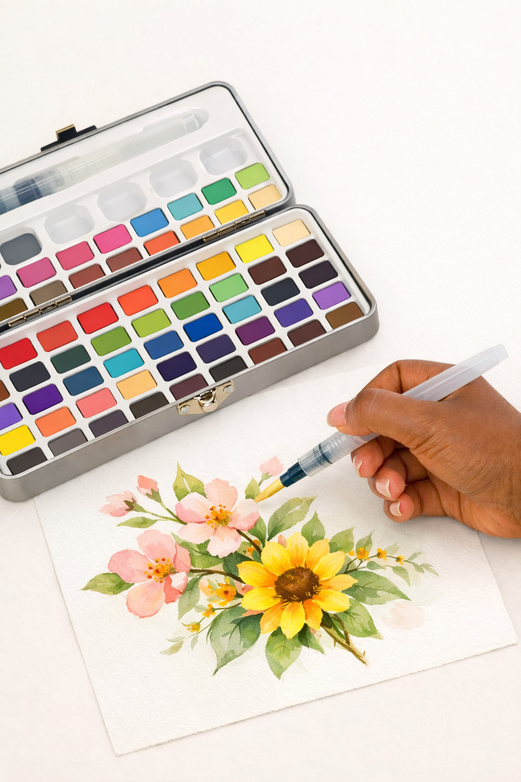 Poezie 72 Color Palette and Refillable Water Brush Layout