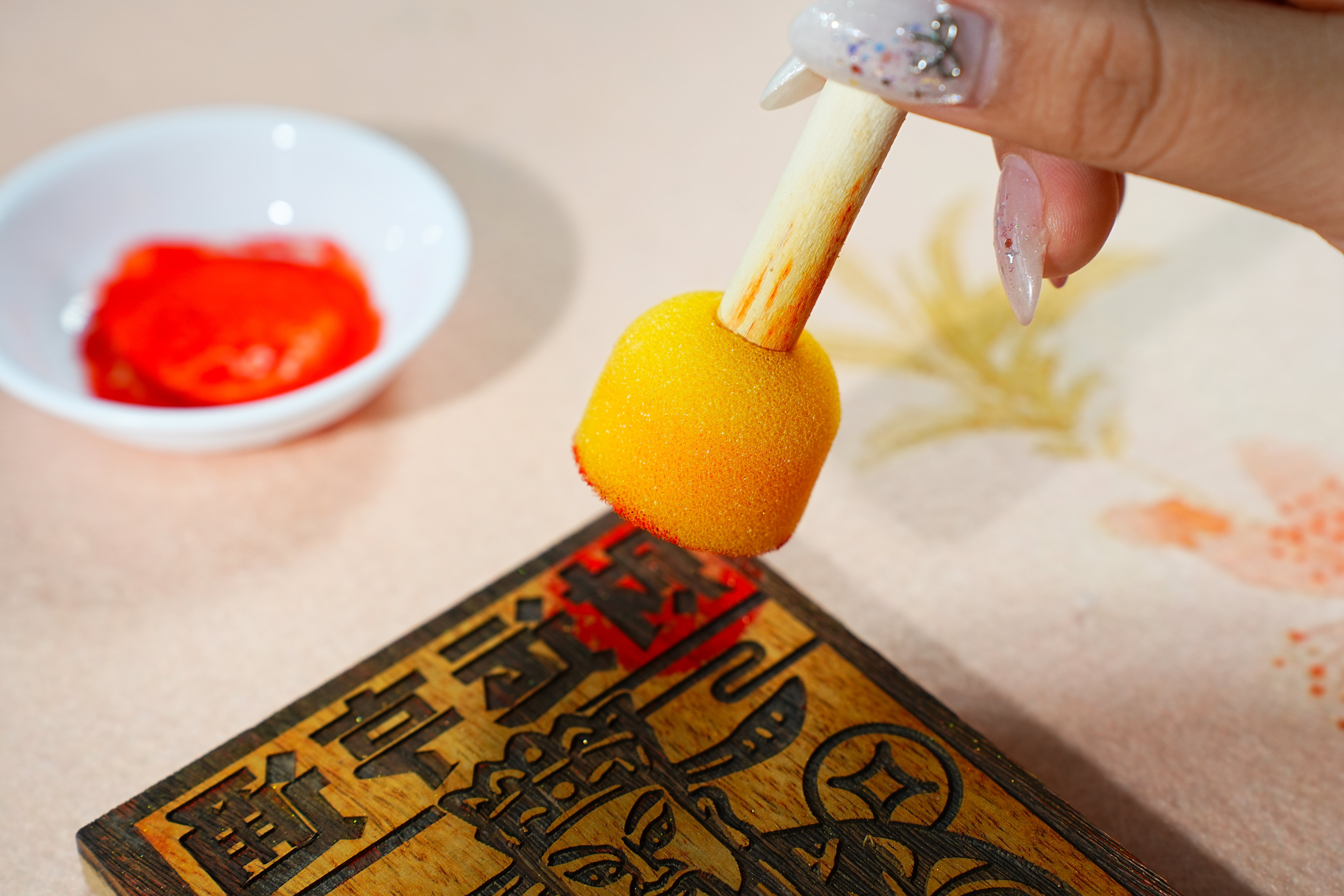 Fixing Thickened Rice Paper to Block