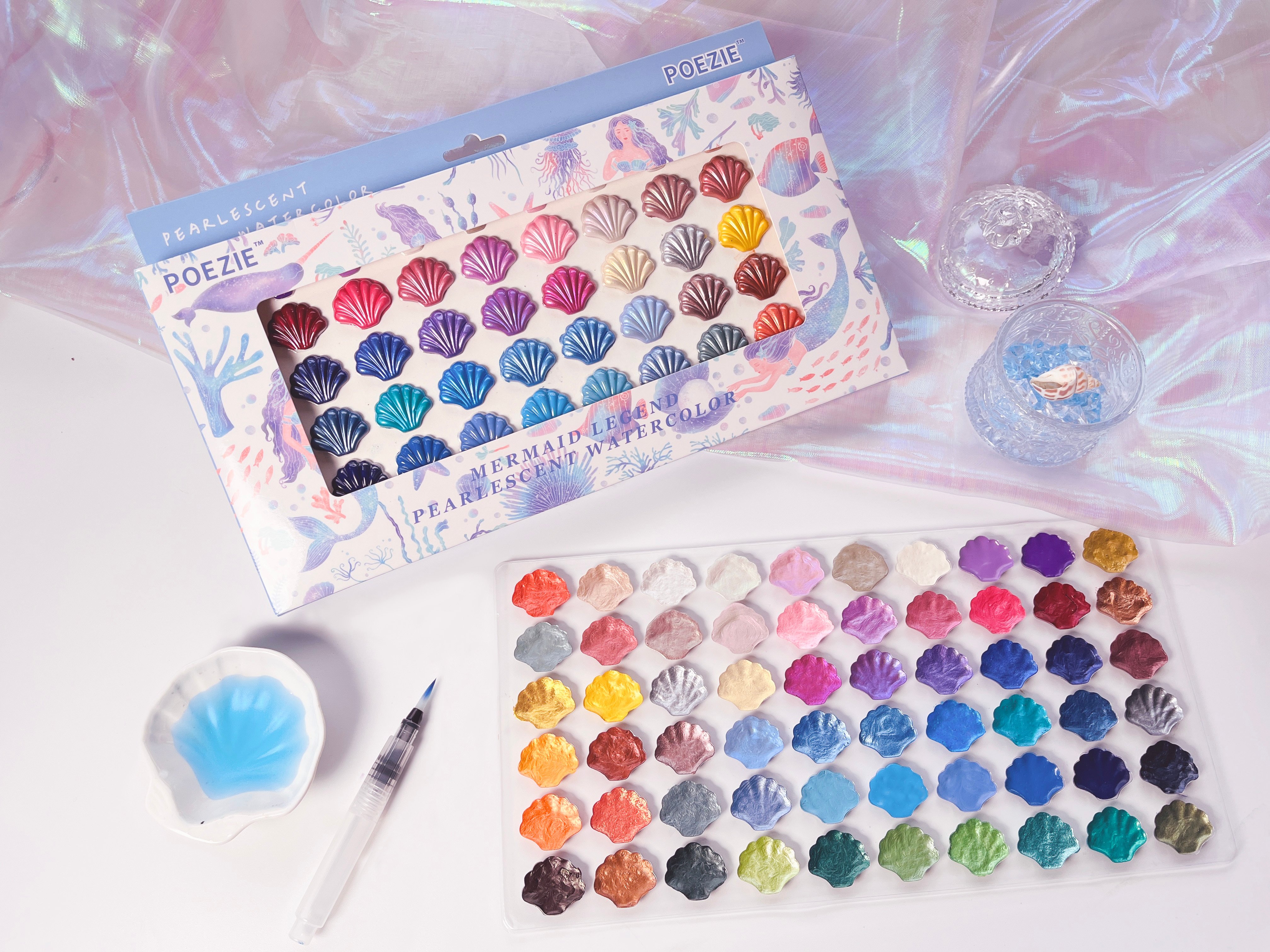 Poezie Artist-Grade Shimmering Watercolor Palette – Mermaid Legend Edition (60 Colors)
