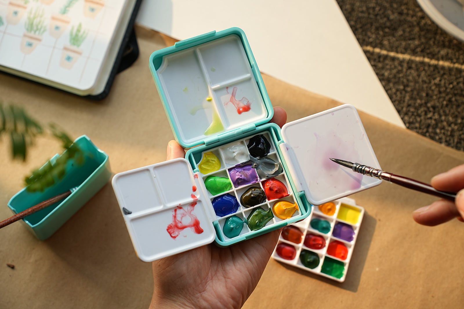 Poezie Solid Color Painting Set Open Travel Palette Configuration Overview