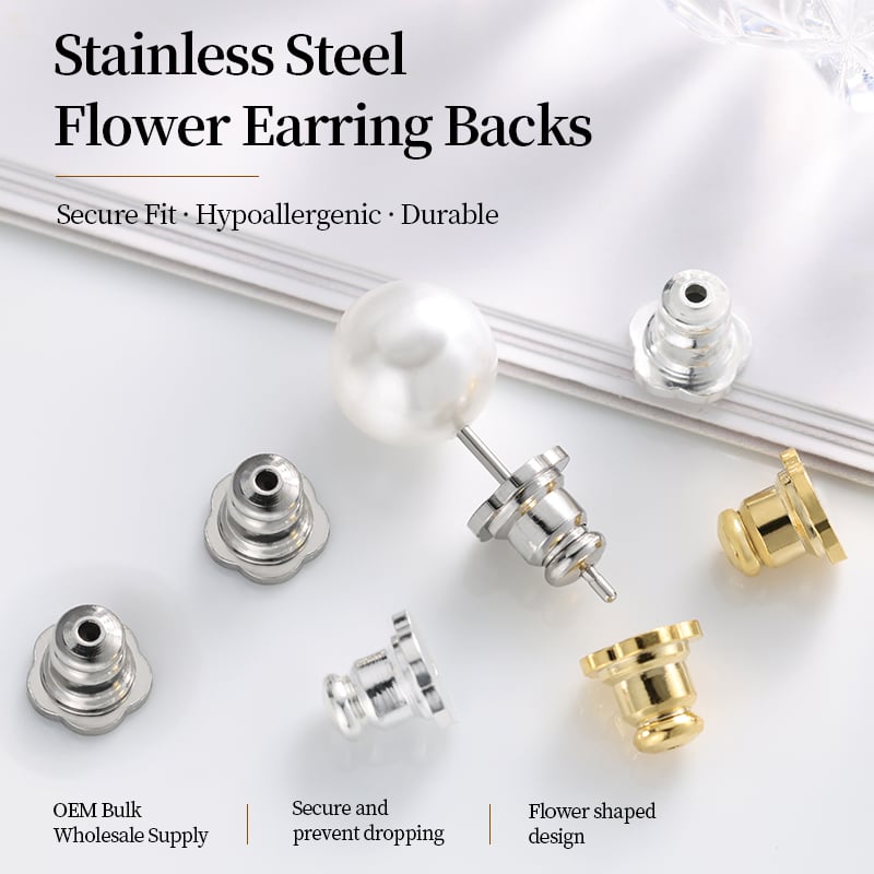 Stainless Steel Flower Earring Backs – Five-Petal Decorative Base