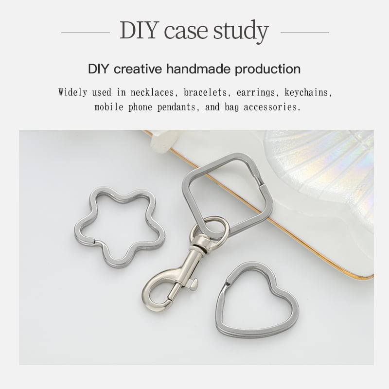Stainless Steel Shaped Split Rings – Heart, Square, Star & Oval Keychains
