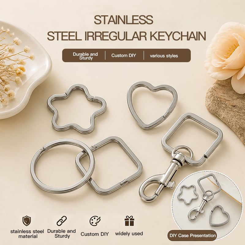 Stainless Steel Shaped Split Rings – Heart, Square, Star & Oval Keychains