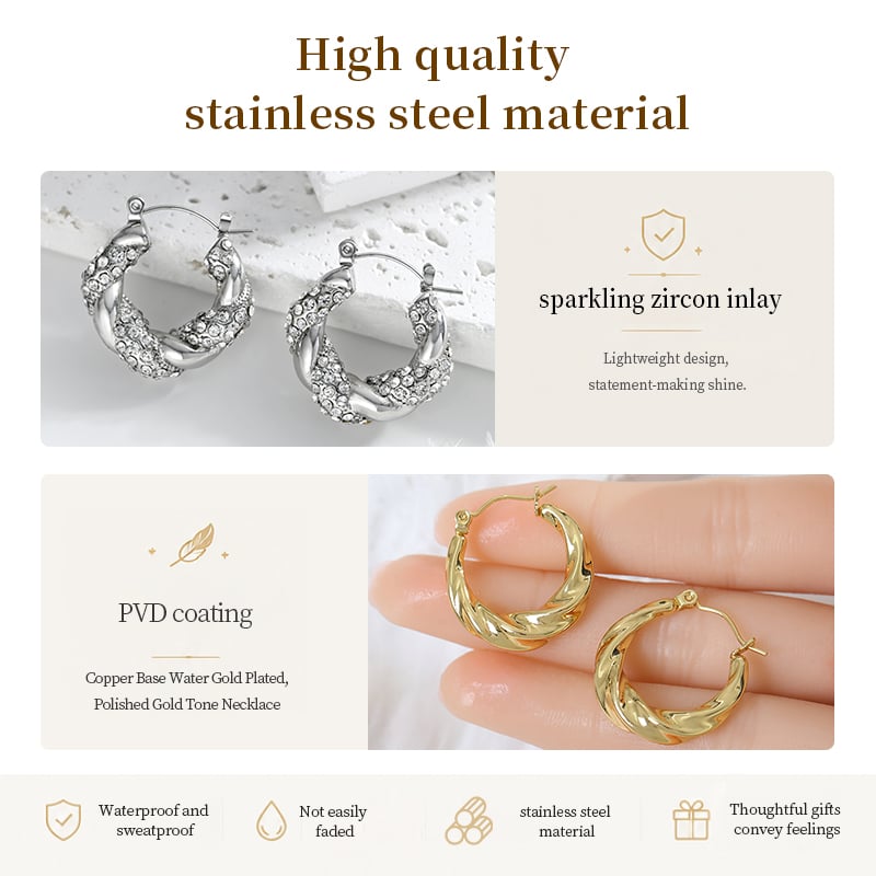 Stainless Steel Twisted Hoop Earrings – Gold Tone Spiral Design for Wholesale Intro