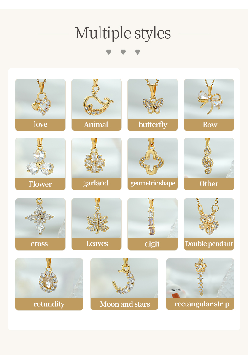 CZ pendant necklace multi-design collection, butterfly and clover styles.jpg